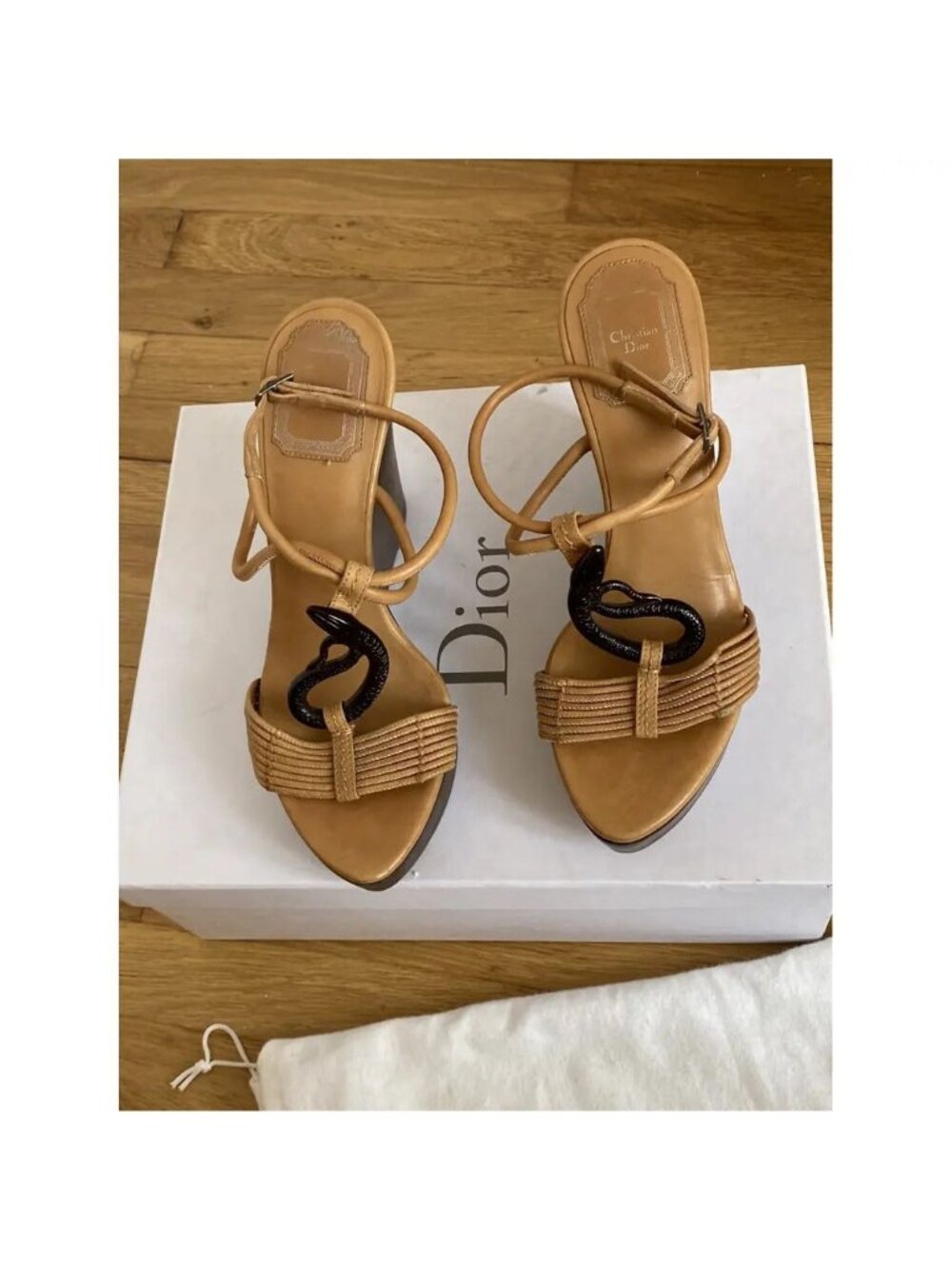 Christian Dior Samourai Wedge Shoes Beige Size 10.5 US 40.5 EUR New in Box